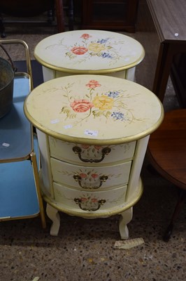 Lot 372 - Pair of three drawer painted bedside cabinets