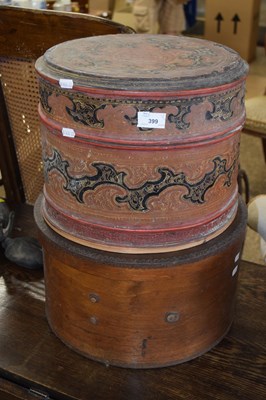 Lot 399 - A plywood hat box together with a further hat...