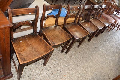 Lot 402 - A set of six 19th Century hard seat dining chairs