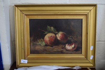 Lot 475 - Still life study of fruit, oil on canvas,...