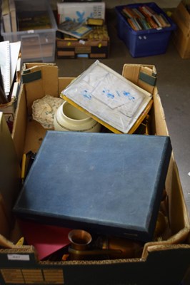 Lot 647 - Box of various assorted brass wares, cutlery etc