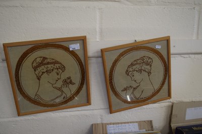 Lot 705 - Pair of framed needlework pictures of...