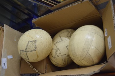 Lot 713 - Three decorated Ostrich eggs