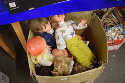 Lot 730 - Box of mainly plastic bodied dolls