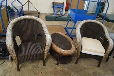 Lot 1075 - Rattan conservatory set consisting of two...