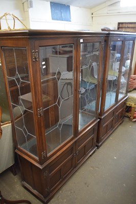 Lot 845 - A pair of lead glazed oak bookcase cabinets