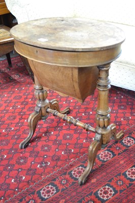 Lot 422 - Victorian walnut veneered sewing table with...