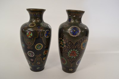 Lot 213 - A pair of cloisonne vases with geometric designs