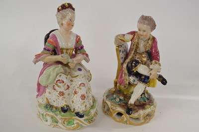 Lot 226 - A pair of Derby figures both seated on chairs...