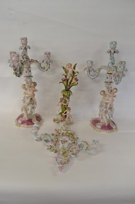 Lot 227 - Two large continental porcelain candelabra,...