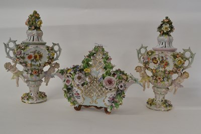 Lot 231 - A pair of vases with Sitzendorf marks to base...