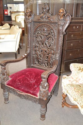 Lot 514 - A large Victorian gothic throne type chair,...