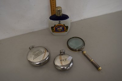 Lot 76 - Mixed Lot: Hip flasks, magnifying glass etc