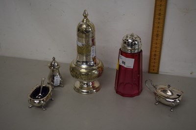 Lot 86 - Mixed Lot: Cranberry glass sugar caster and...