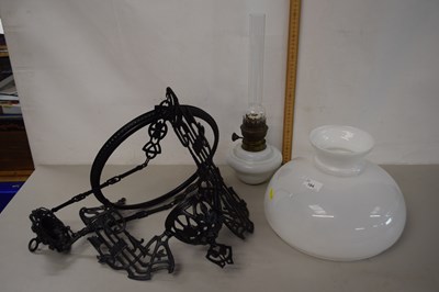 Lot 184 - Metal framed hanging ceiling oil lamp with...