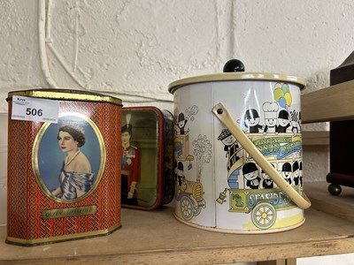 Lot 506 - Two vintage royalty tins and a further...