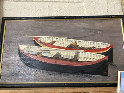 Lot 574 - 20th Century oil on board study of two boats,...