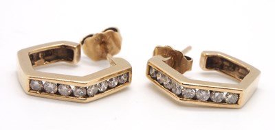 Lot 156 - A pair of 9K diamond earrings, the hexagonal...