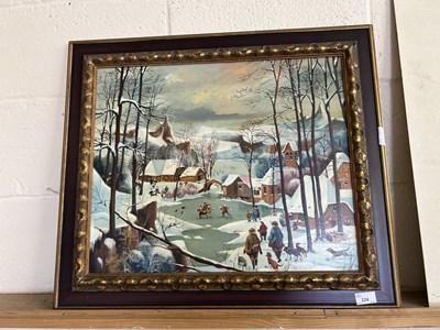 Lot 224 - Janos, study of a winter village scene, oil on...