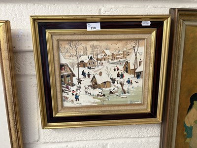 Lot 258 - Janos, study of a winter village scene, oil on...