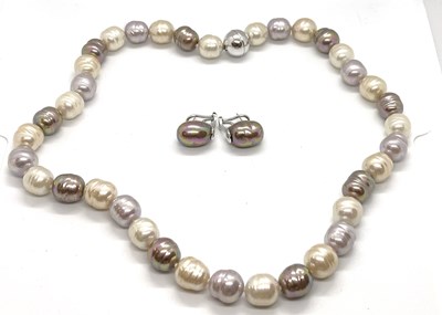 Lot 187 - A 'Majorica pearl' necklace and earrings, the...