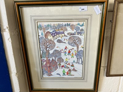 Lot 290 - Kate Collins, study of a winter village scene,...