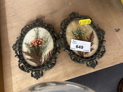 Lot 649 - Two pressed flower pictures in metal oval frame