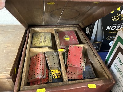 Lot 675 - Wooden box containing quantity of early Meccano