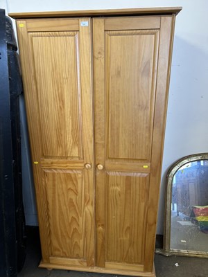 Lot 727 - Modern pine double wardrobe