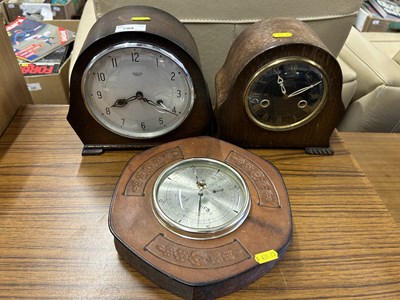 Lot 799 - Two mantel clocks and a barometer