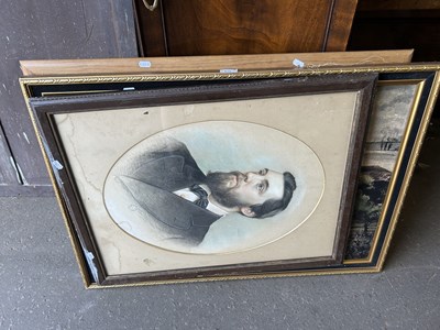 Lot 834 - Three various framed pictures including oil on...