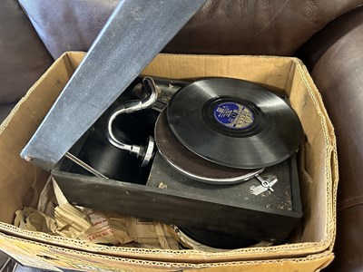 Lot 343 - Portable HMV record player and assorted 78rpm...