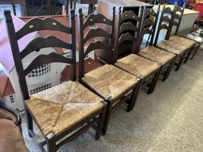 Lot 378 - A set of six rush seated kitchen chairs