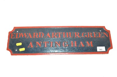 Lot 363 - A cast iron cart plate marked Edward Arthur...