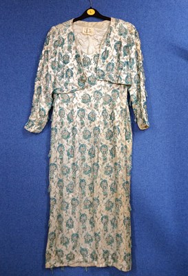 Lot 39 - A mid 20th century blue beaded shift dress and...