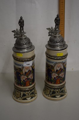 Lot 106 - Pair of modern German beer steins with hinged...