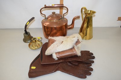 Lot 124 - Mixed Lot: Copper kettle, brass jug, brass...