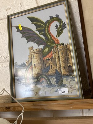 Lot 567 - Cross stitch picture of a dragon