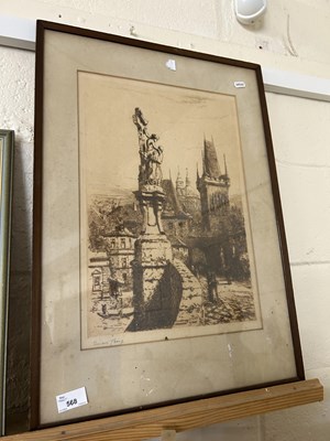 Lot 568 - A monochrome engraving indistinctly signed in...