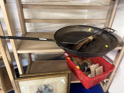 Lot 570 - A large vintage frying pan and kitchen utensils