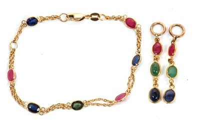 Lot 223 - A multi gemset bracelet and similar pair of...