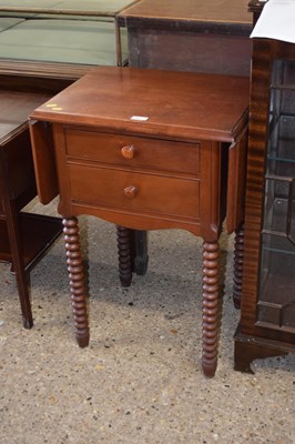 Lot 259 - Dark wood two drawer side table on bobbin...