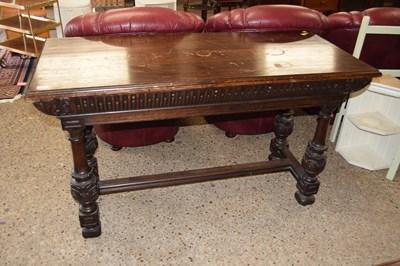 Lot 270 - Late Victorian oak centre table on H formed...