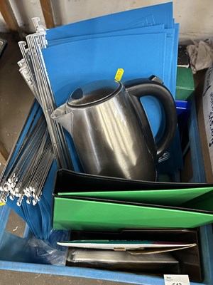 Lot 642 - Box of various office files, kettle etc