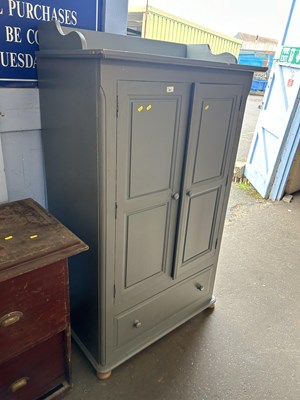 Lot 681 - Grey painted pine two door one drawer wardrobe