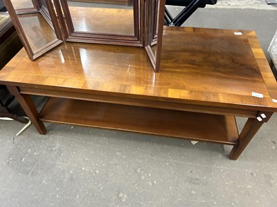 Lot 733 - Modern yew wood veneered coffee table