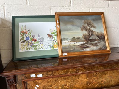 Lot 752 - Modern oil on board study of a winter scene...