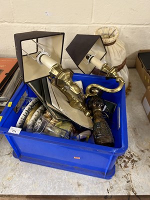 Lot 771 - Box of various items to include a brass light...