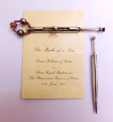 Lot 163 - Two silver lace bobbins, one to commemorate...