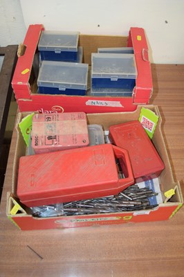 Lot 1009 - Two mixed boxes to include drill bits, nails etc